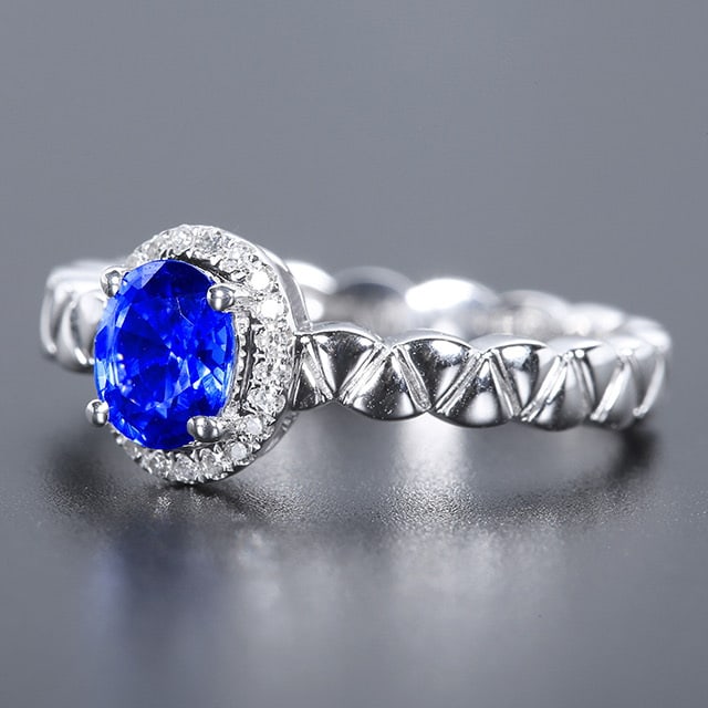 14k Gold 0.90 Ctw Natural Sapphire & Diamond Ring - 6