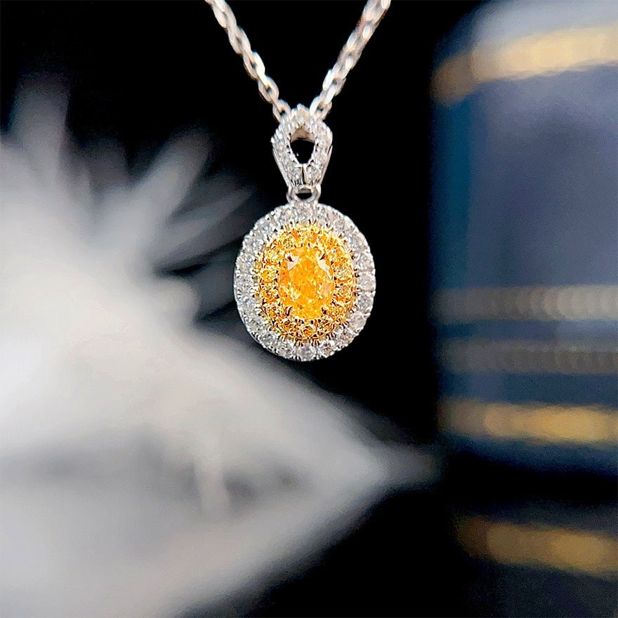 14k Gold 0.45 Ctw Natural Yellow Diamond & Diamond Pendant( Without Chain ): Ref:230984089 // gold content:14k gold // main gemstone:yellow diamond // shape:oval // carat weight:0. 23ct // color:yellow // treatment:natural // // adjacent gemstone 2 : diamond // shape:round //