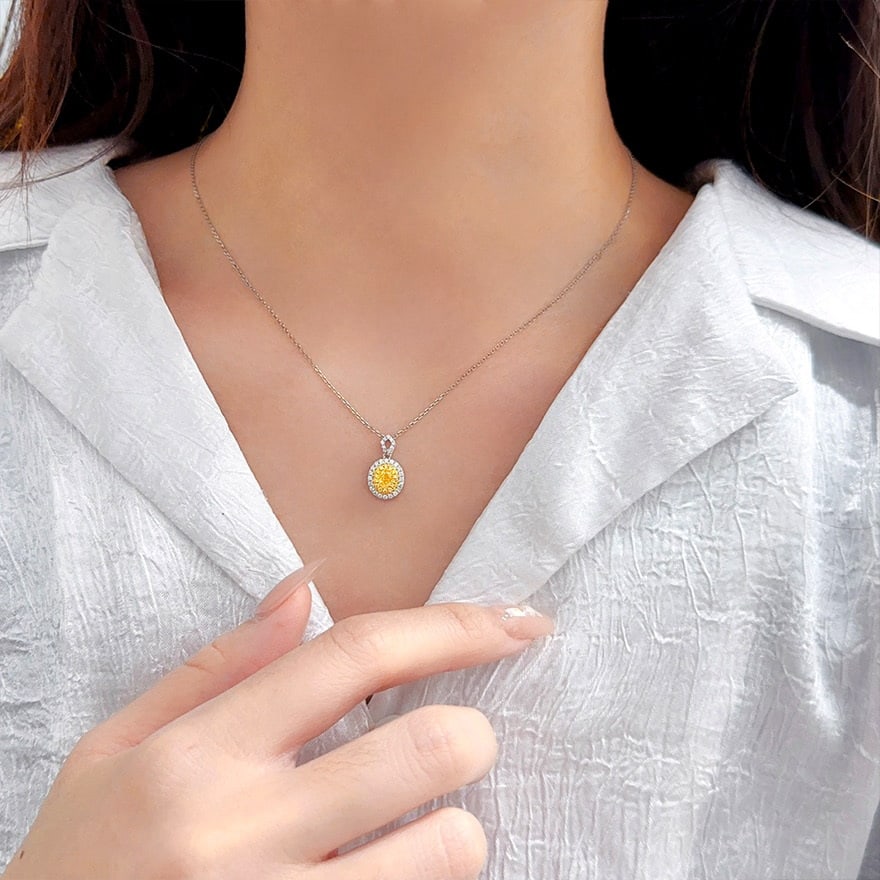 14k Gold 0.45 Ctw Natural Yellow Diamond & Diamond Pendant( Without Chain ) - 2