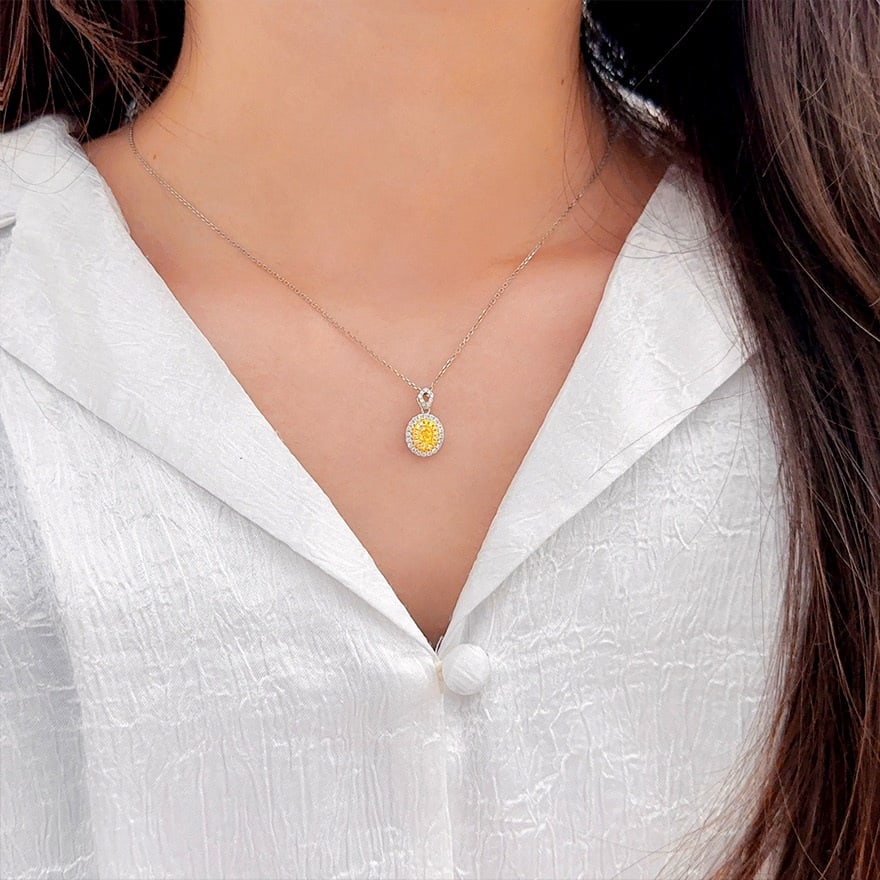 14k Gold 0.45 Ctw Natural Yellow Diamond & Diamond Pendant( Without Chain ) - 3