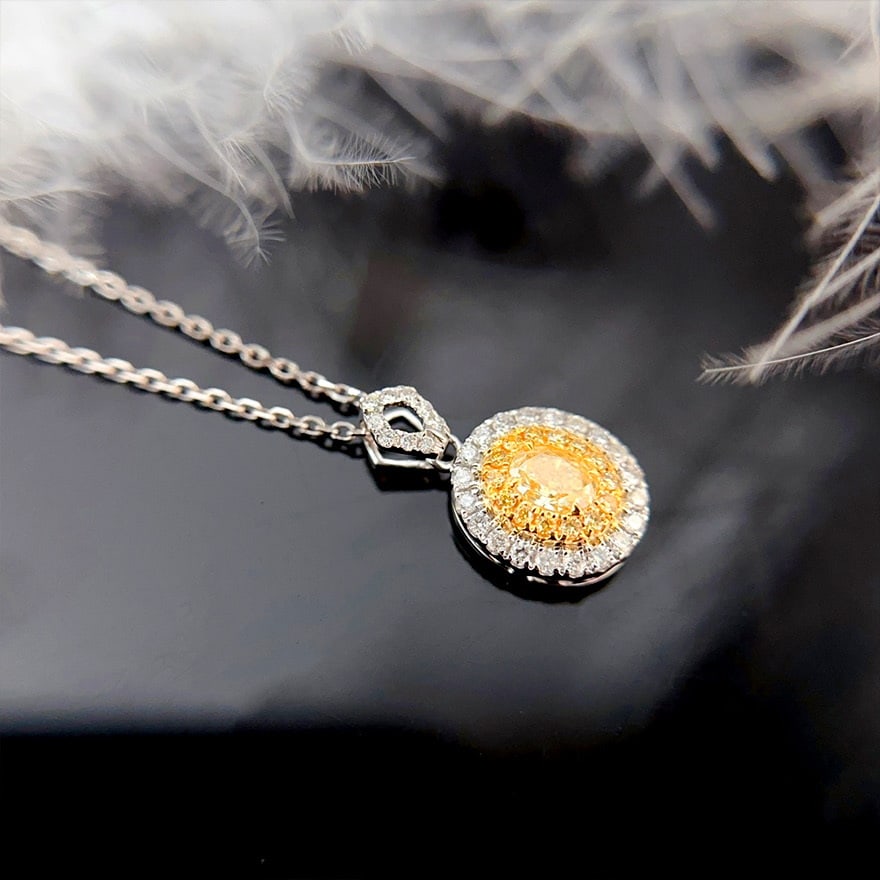14k Gold 0.45 Ctw Natural Yellow Diamond & Diamond Pendant( Without Chain ) - 4