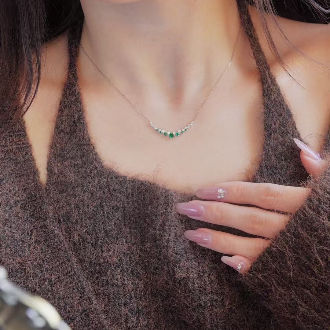 14k Gold 0.55 Ct Natural Emerald & Diamond Necklace - 2