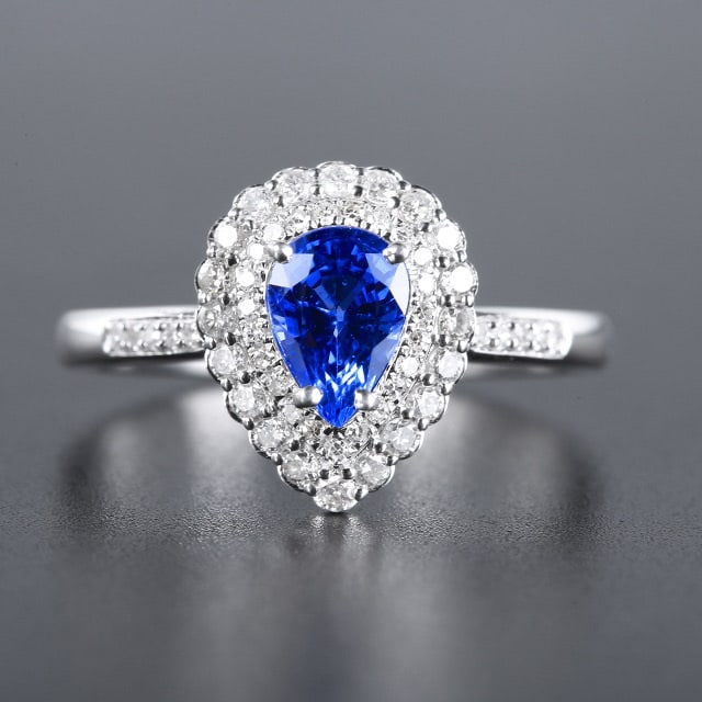 14k Gold 1.37 Ctw Natural Sapphire & Diamond Ring: Ref:230984098 // gold content:14k gold // ring size:7. 25us // // main gemstone:sapphire // shape:pear // carat weight:1. 08ct // color:blue // treatment:natural // // adjacent gemstone 2 : diamond