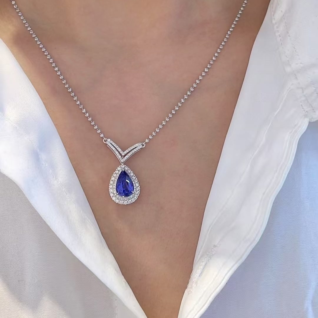 14k Gold 3.19 Ctw Natural Sapphire & Diamond Necklace - 2