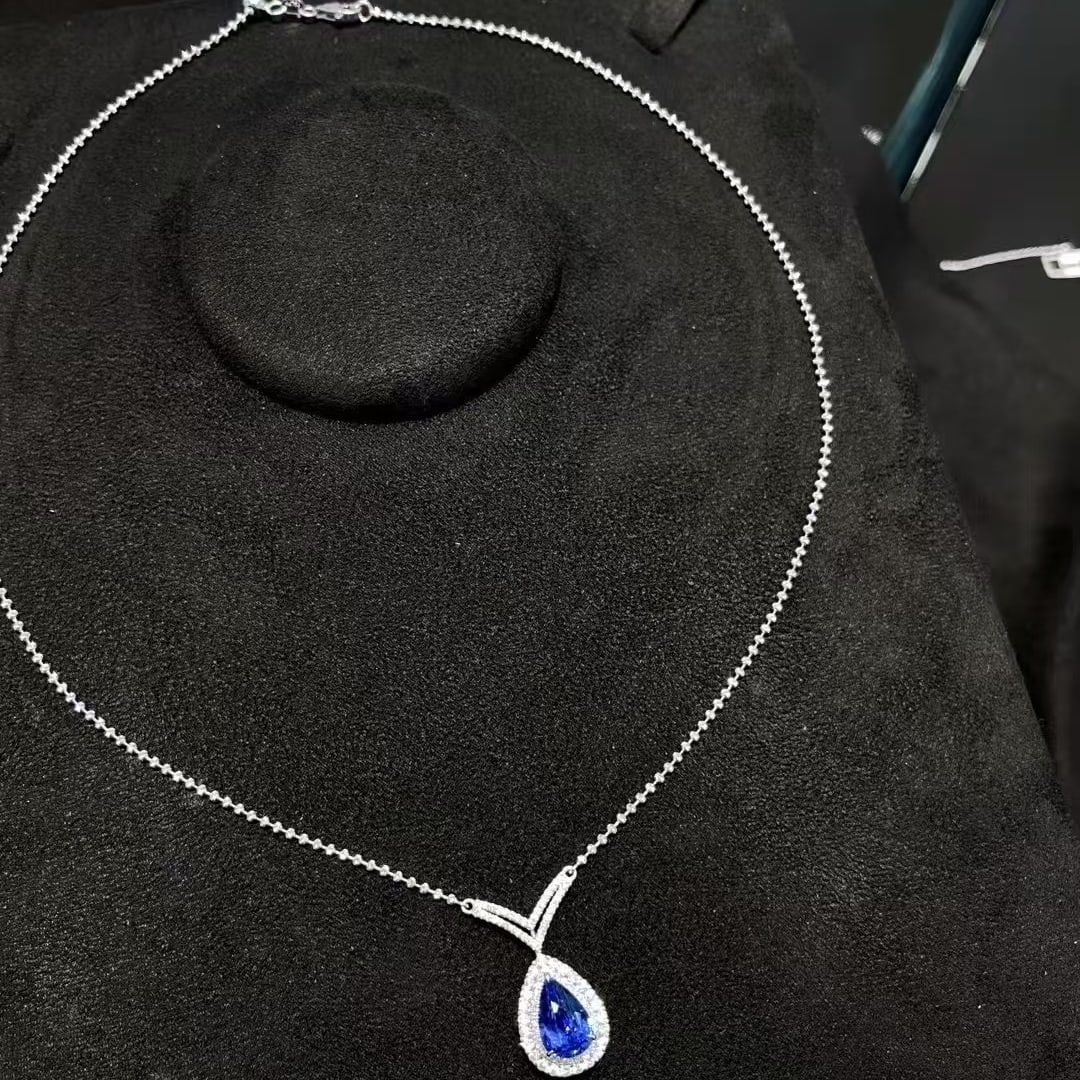 14k Gold 3.19 Ctw Natural Sapphire & Diamond Necklace - 3