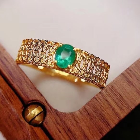 14k Gold 0.4 Ct Natural Emerald Ring - 2