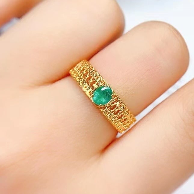 14k Gold 0.4 Ct Natural Emerald Ring - 3