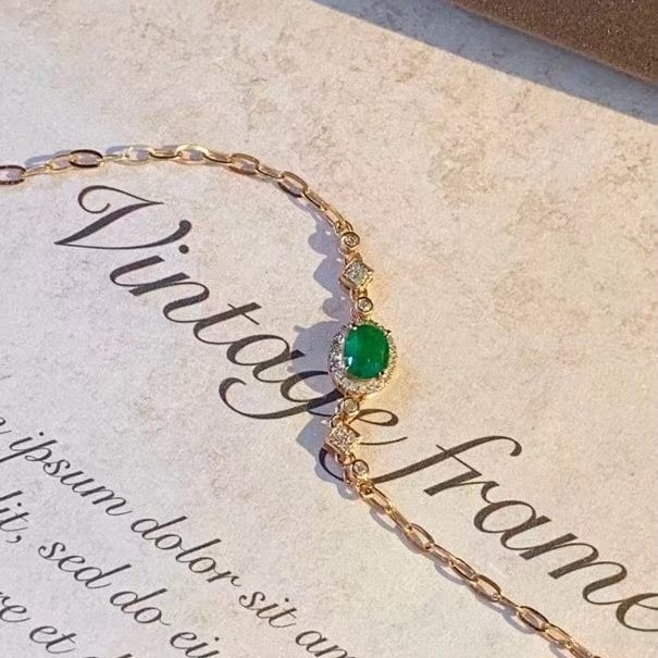 14k Gold 0.45 Ct Vivid Green Natural Emerald & Diamond Bracelet - 3