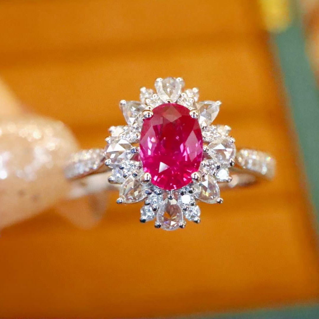 14k Gold 1.47 Ctw Natural Ruby & Diamond Ring: Ref:230984112 // gold content:14k gold // ring size:7. 25us // // main gemstone:ruby // shape:oval // carat weight:1. 06ct // color:red // treatment:natural // // adjacent gemstone 2 : diamond //