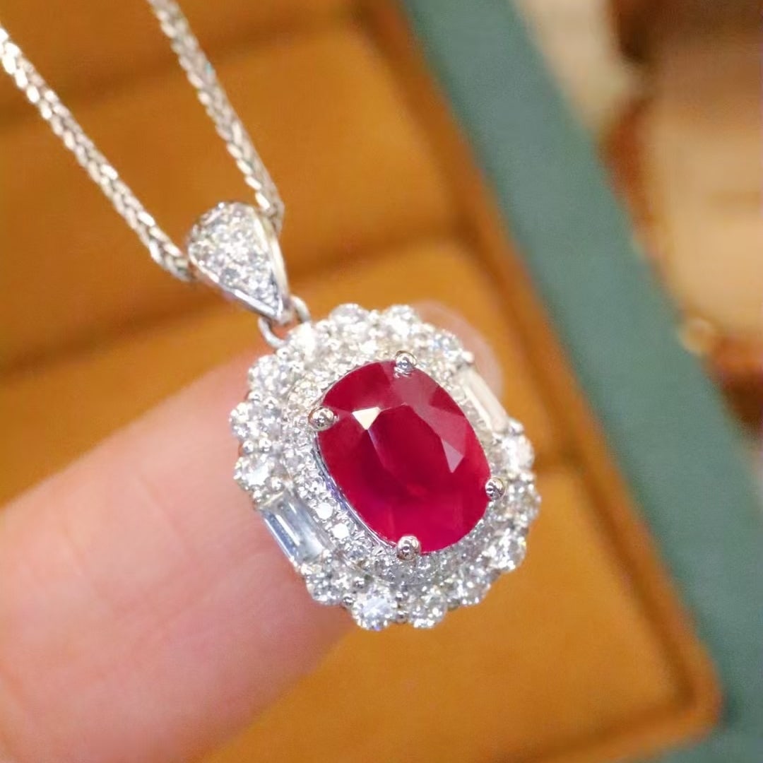 14k Gold 1.99 Ctw Natural Ruby & Diamond Pendant( Without Chain ) - 2
