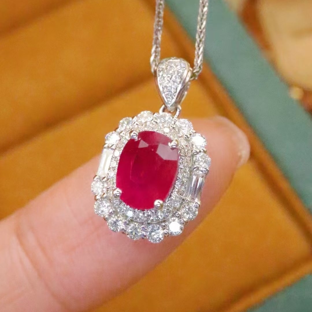 14k Gold 1.99 Ctw Natural Ruby & Diamond Pendant( Without Chain ) - 3