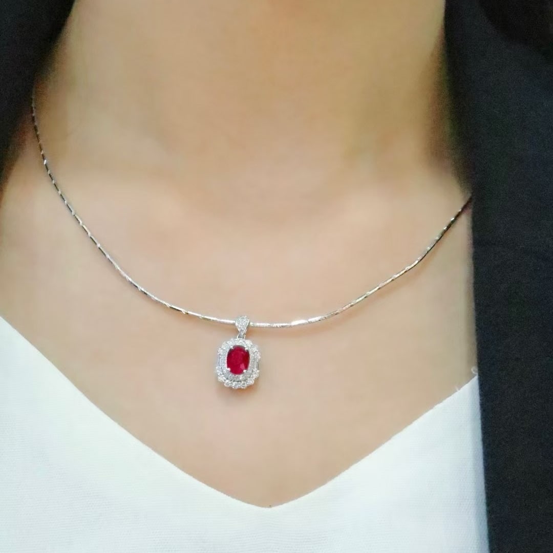14k Gold 1.99 Ctw Natural Ruby & Diamond Pendant( Without Chain ) - 5