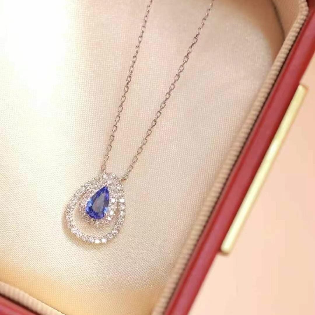14k Gold 0.64 Ctw Natural Sapphire & Diamond Necklace - 2