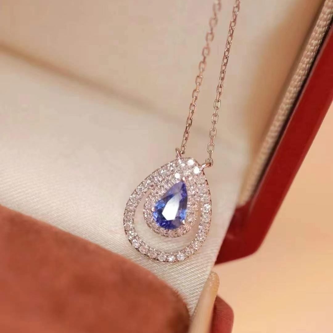 14k Gold 0.64 Ctw Natural Sapphire & Diamond Necklace - 3