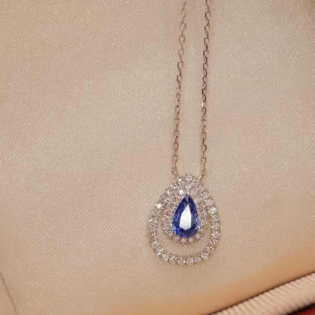 14k Gold 0.64 Ctw Natural Sapphire & Diamond Necklace - 4