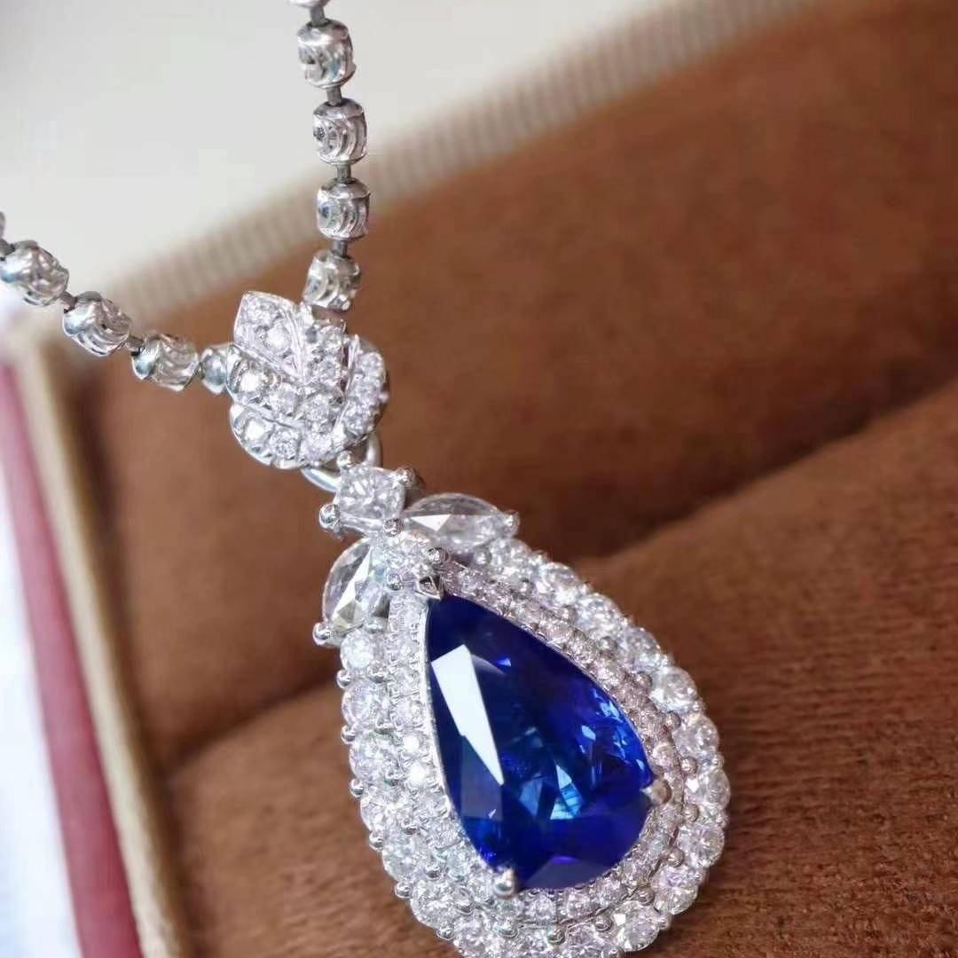 14k Gold 2.14 Ctw Natural Sapphire & Diamond Pendant( Without Chain ) - 2