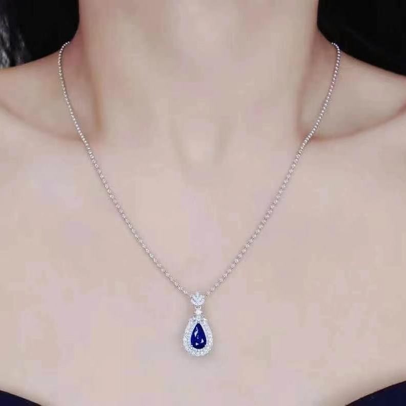 14k Gold 2.14 Ctw Natural Sapphire & Diamond Pendant( Without Chain ) - 3