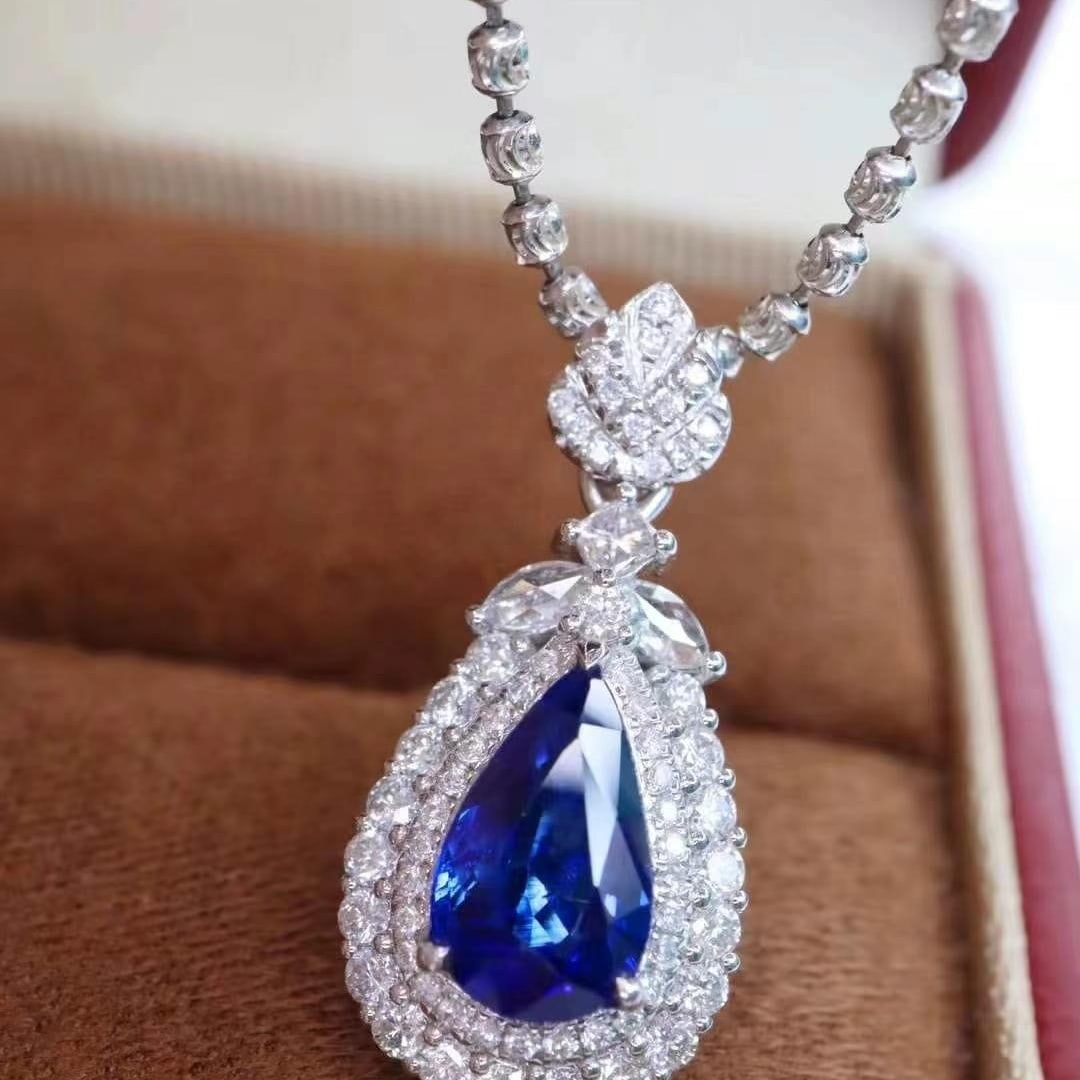 14k Gold 2.14 Ctw Natural Sapphire & Diamond Pendant( Without Chain ) - 5
