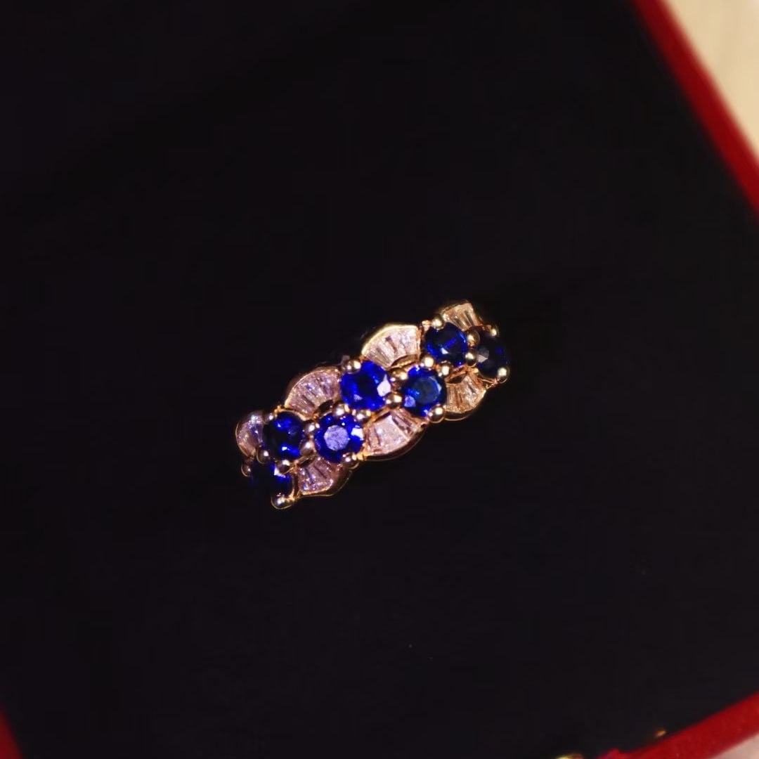 14k Gold 2.02 Ctw Natural Sapphire & Diamond Ring: Ref:230984118 // gold content:14k gold // ring size:7. 25us // // main gemstone:sapphire // shape:round // carat weight:1. 59ct // color:royal blue // treatment:natural // cut grade:g // // adjacent