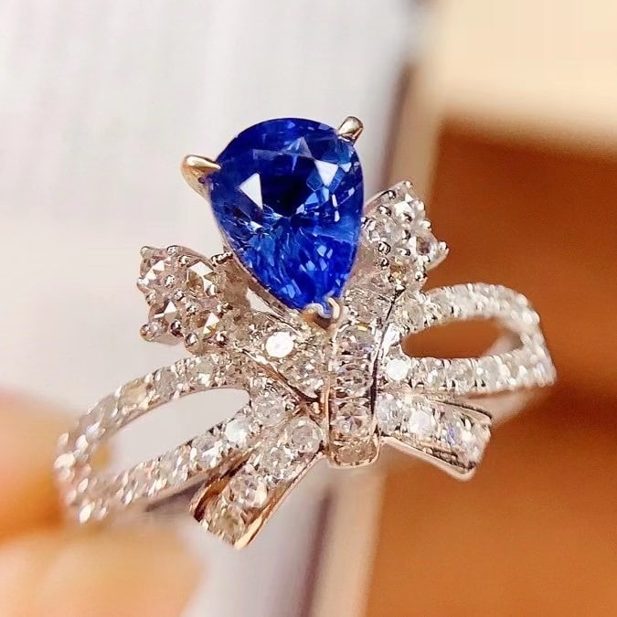 14k Gold 1.35 Ct Natural Sapphire & Diamond Ring - 2