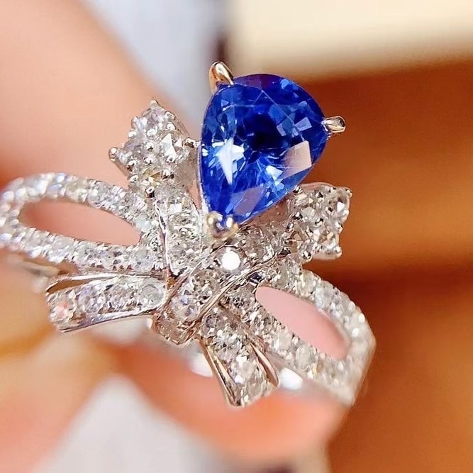 14k Gold 1.35 Ct Natural Sapphire & Diamond Ring - 3
