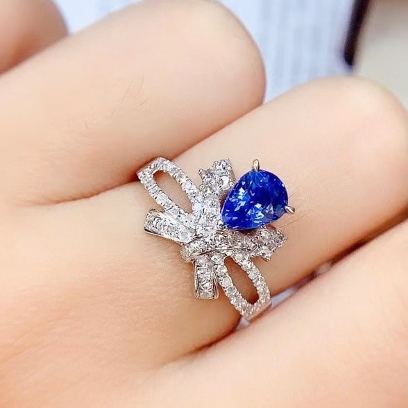 14k Gold 1.35 Ct Natural Sapphire & Diamond Ring - 4