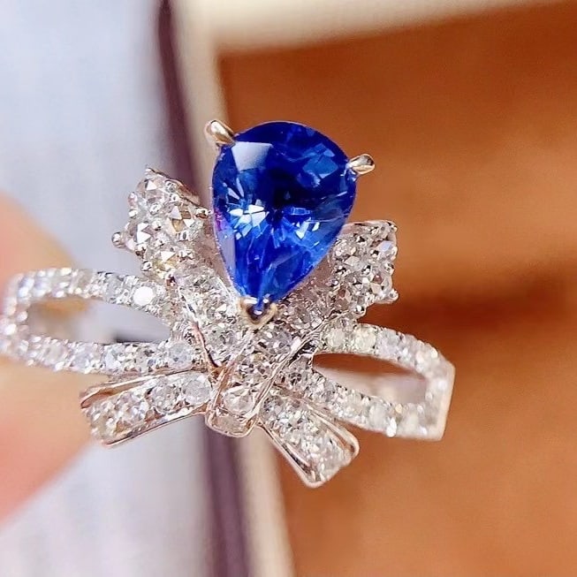 14k Gold 1.35 Ct Natural Sapphire & Diamond Ring - 5