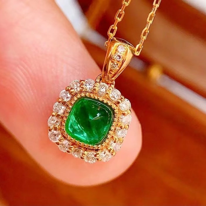 14k Gold 0.7 Ct Vivid Green Natural Emerald & Diamond Pendant( Without Chain ) - 4