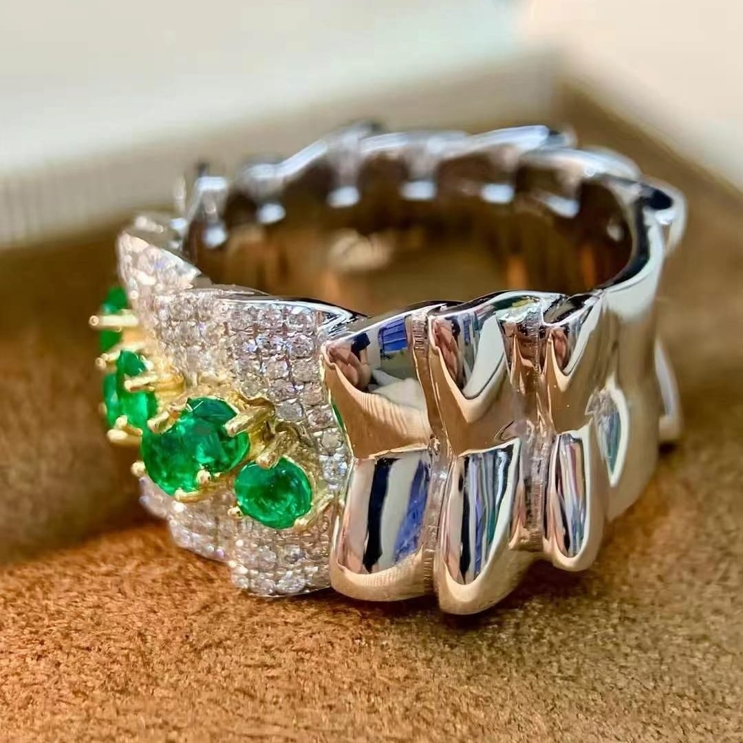 14k Gold 2.31 Ctw Vivid Green Natural Emerald & Diamond Ring - 3