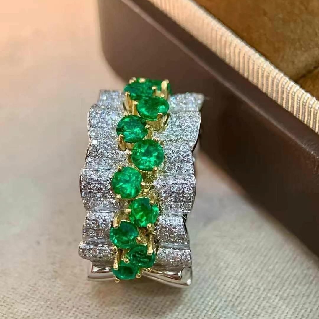 14k Gold 2.31 Ctw Vivid Green Natural Emerald & Diamond Ring - 4