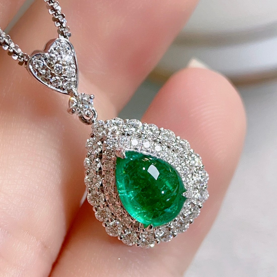 14k Gold 2.11 Ctw Vivid Green Natural Emerald & Diamond Pendant( Without Chain ) - 5