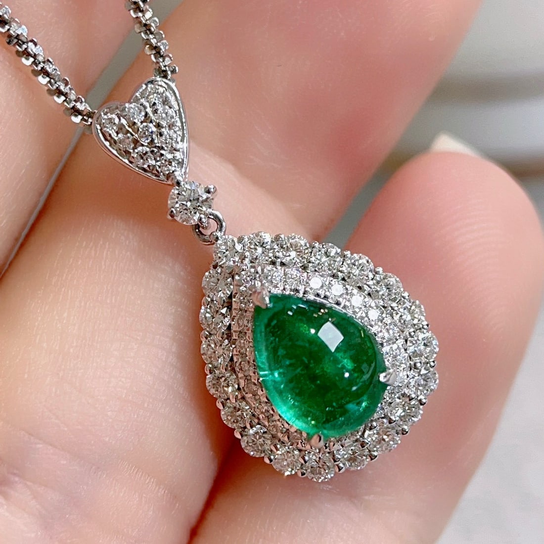14k Gold 2.11 Ctw Vivid Green Natural Emerald & Diamond Pendant( Without Chain ) - 7
