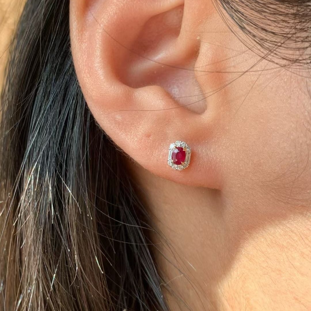 14k Gold 0.48 Ctw Natural Ruby & Diamond Earrings - 2