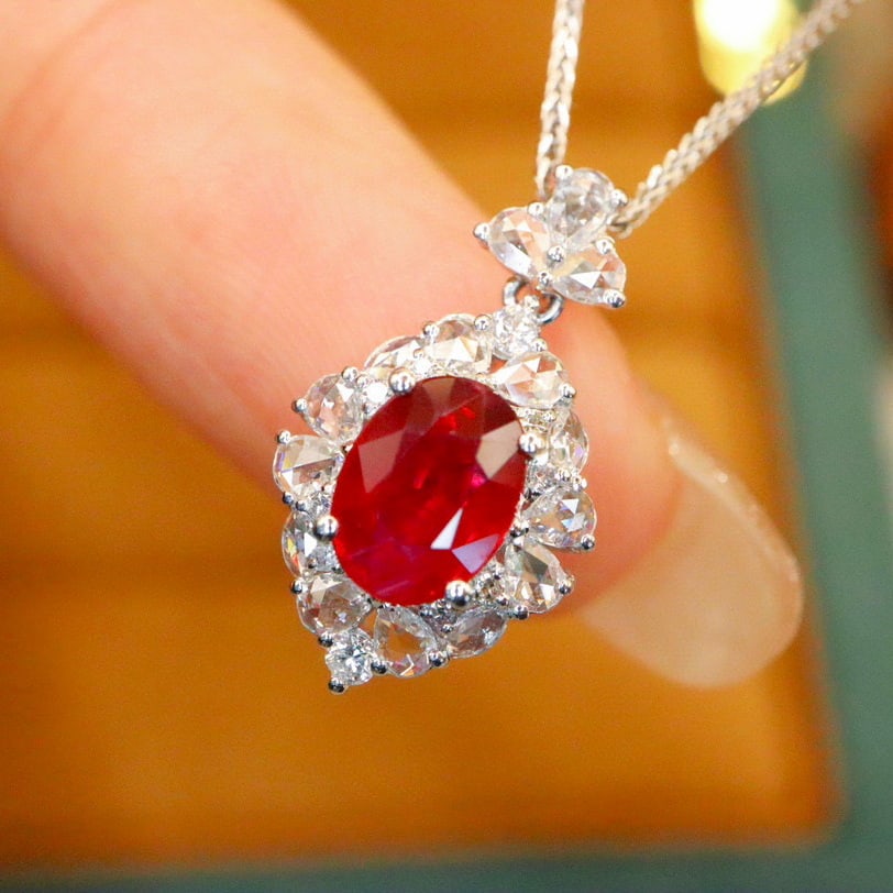 14k Gold 1.39 Ctw Natural Ruby & Diamond Pendant( Without Chain ) - 2