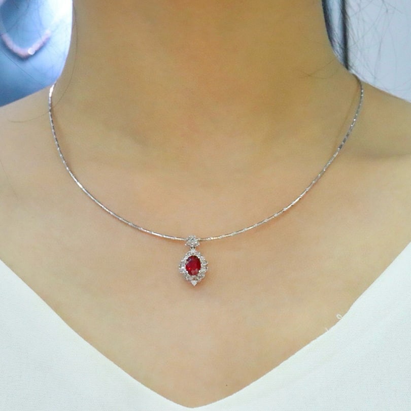 14k Gold 1.39 Ctw Natural Ruby & Diamond Pendant( Without Chain ) - 5