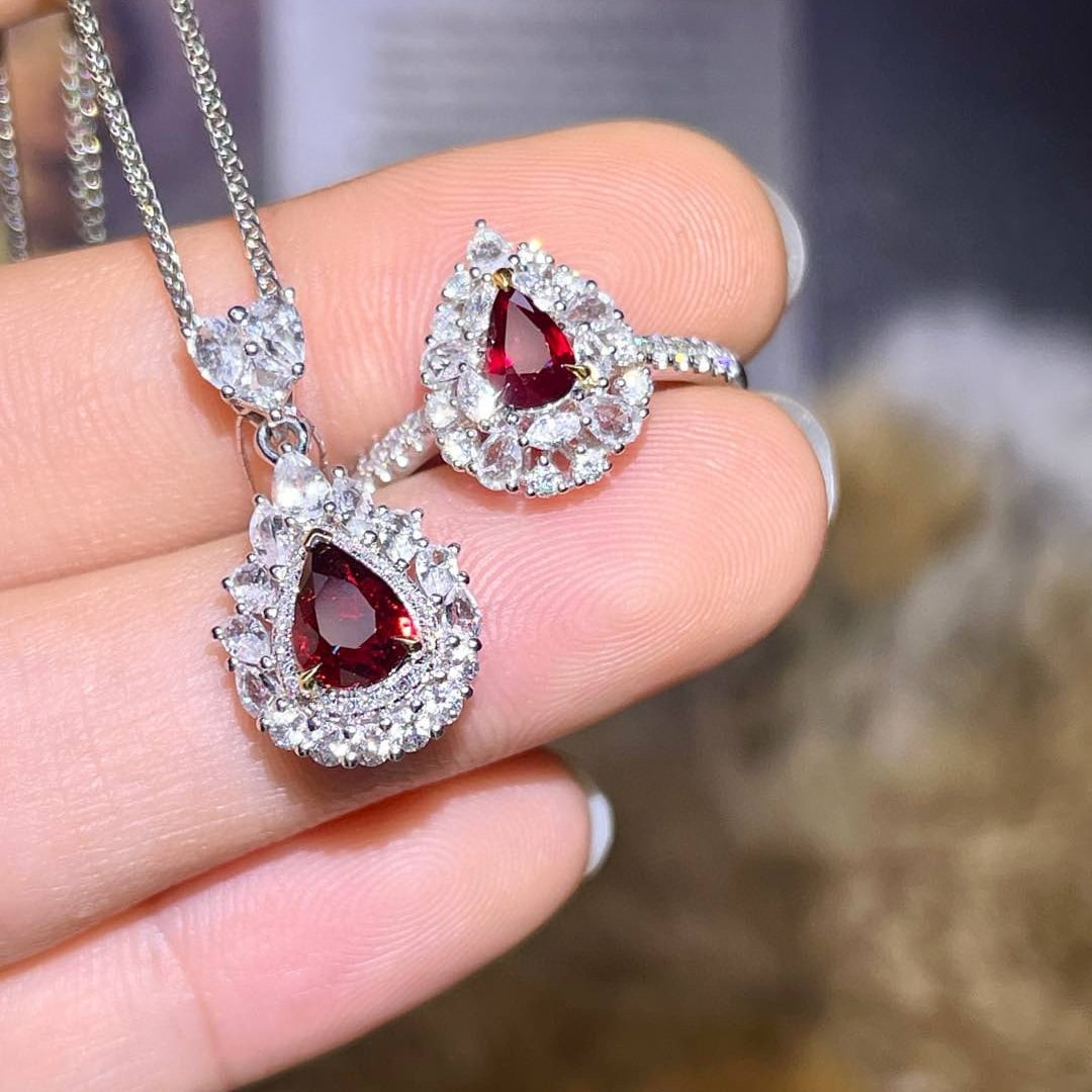 14k Gold 2.19 Ctw Natural Ruby & Diamond Jewelry Set - 2