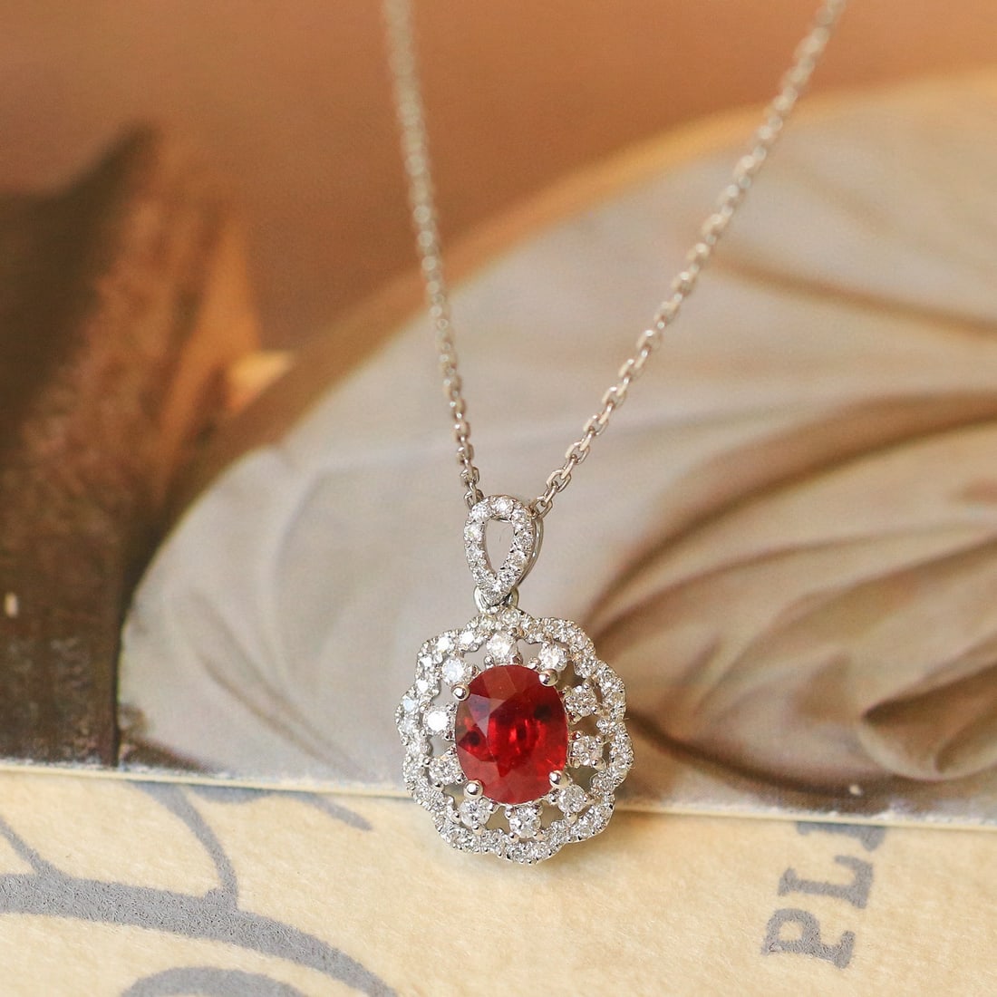 14k Gold 1.07 Ctw Natural Ruby & Diamond Pendant( Without Chain ) - 2
