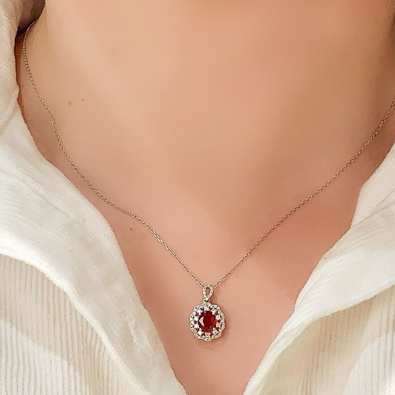 14k Gold 1.07 Ctw Natural Ruby & Diamond Pendant( Without Chain ) - 7