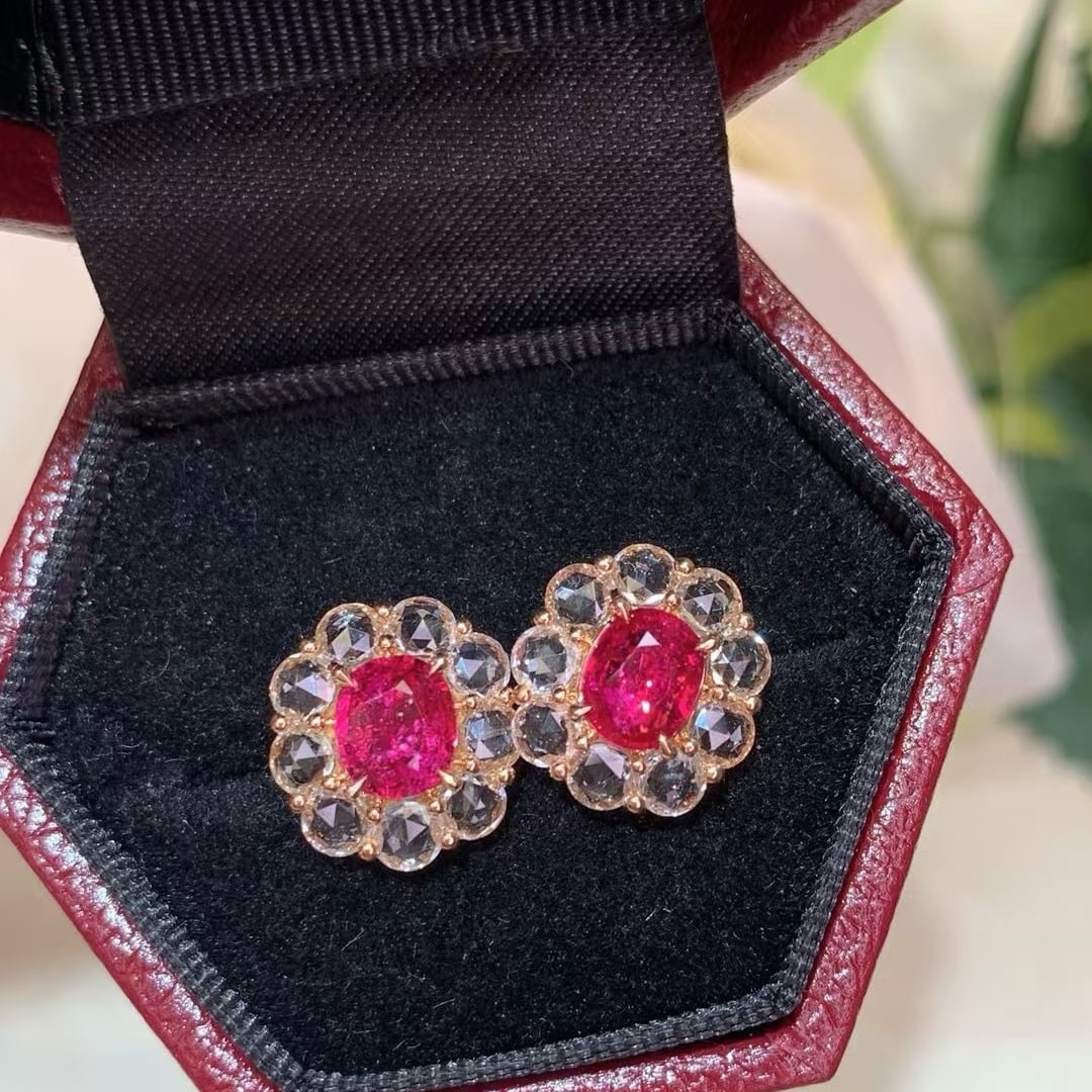 14k Gold 3.72 Ctw Natural Ruby & Sapphire Earrings (1 of 4)