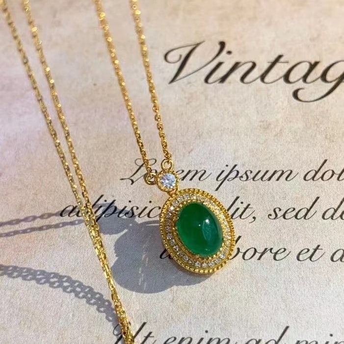 14k Gold 1.3 Ct Natural Emerald & Diamond Necklace - 3