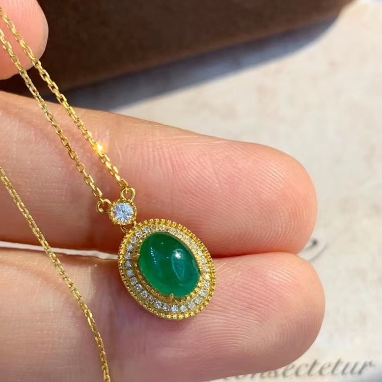 14k Gold 1.3 Ct Natural Emerald & Diamond Necklace - 4