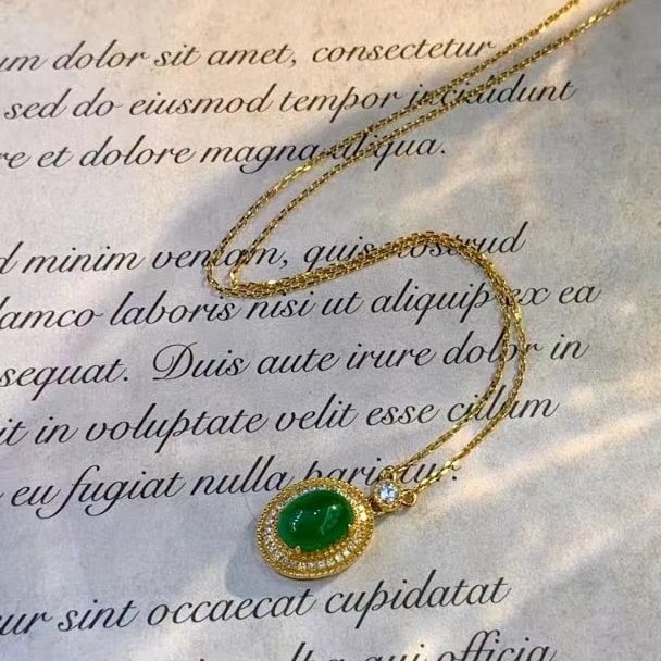 14k Gold 1.3 Ct Natural Emerald & Diamond Necklace - 5