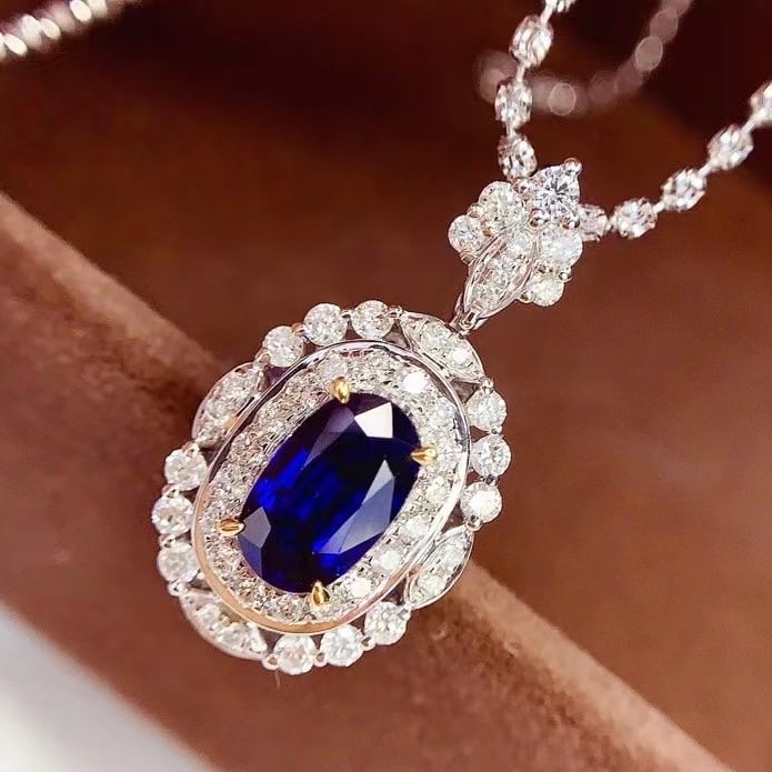14k Gold 1.42 Ct Natural Sapphire & Diamond Pendant( Without Chain ) - 4