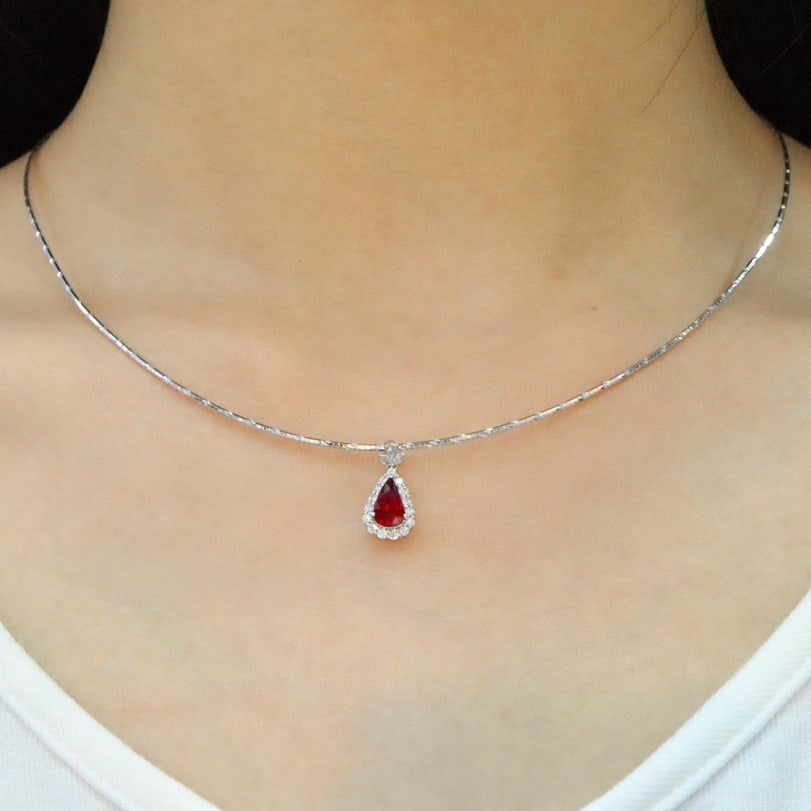 14k Gold 1.27 Ctw Natural Ruby & Diamond Pendant( Without Chain ) - 5