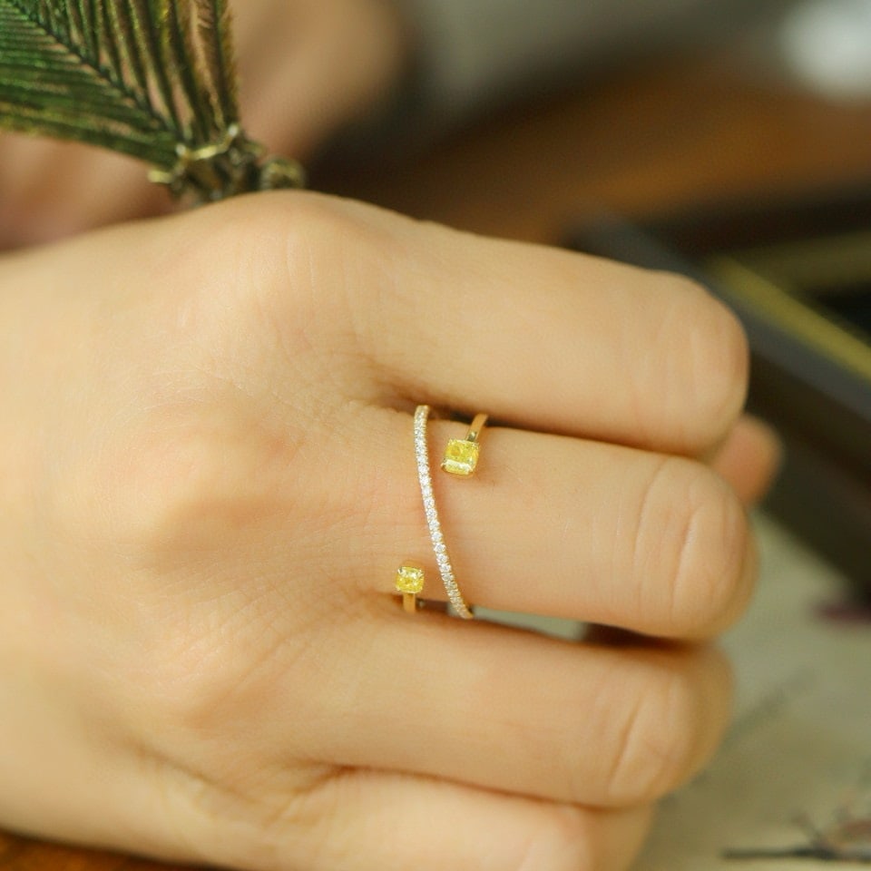 14k Gold 0.43 Ctw Natural Yellow Diamond & Diamond Ring - 5