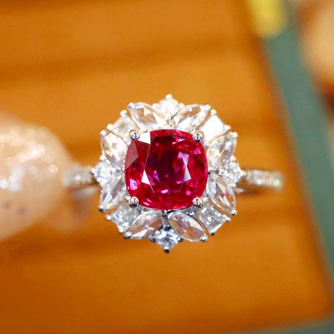 14k Gold 1.51 Ctw Natural Ruby & Diamond Ring: Ref:230984159 // gold content:14k gold // ring size:7. 25us // // main gemstone:ruby // shape:cushion // carat weight:1. 12ct // color:red // treatment:natural // // adjacent gemstone 2 : diamond // n