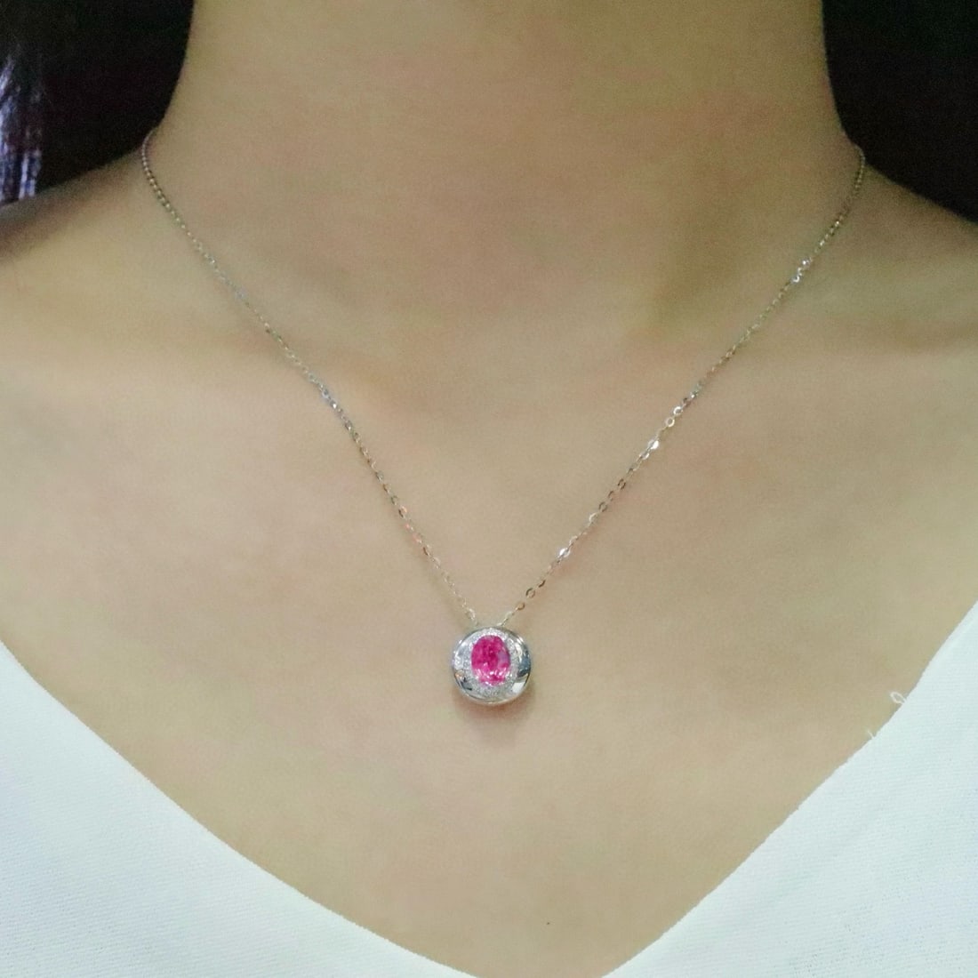 14k Gold 1.07 Ctw Natural Padparadscha Sapphire & Diamond Necklace - 5