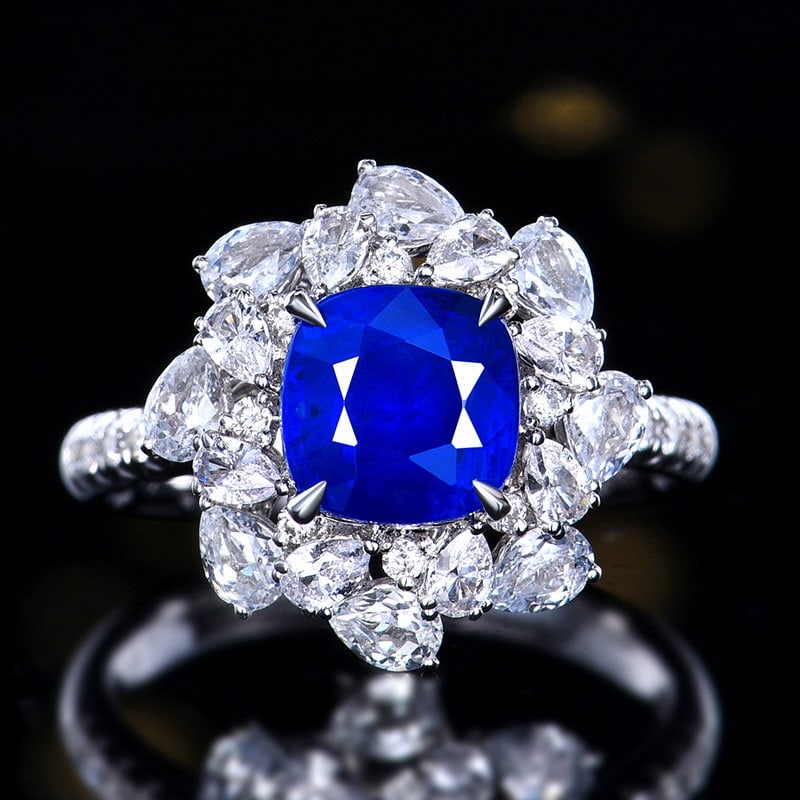14k Gold 2.94 Ctw Natural Sapphire & Diamond Ring/pendant( Without Chain ): Ref:230984164 // gold content:14k gold // ring size:7. 25us // // main gemstone:sapphire // shape:cushion // carat weight:2. 69ct // color:royal blue // treatment:natural // // adjacent gemstone 2 :