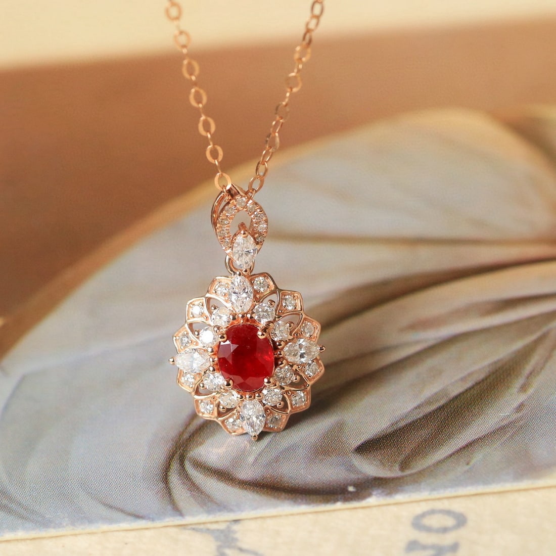 14k Gold 0.85 Ctw Natural Ruby & Diamond Pendant( Without Chain ) - 3