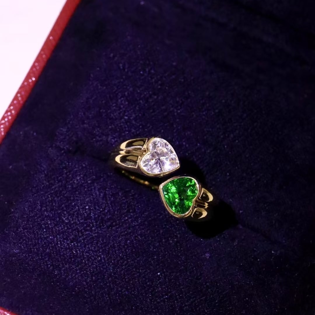 14k Gold 1.57 Ctw Vivid Green Natural Tsavorite & Diamond & Toi Et Moi Ring - 2